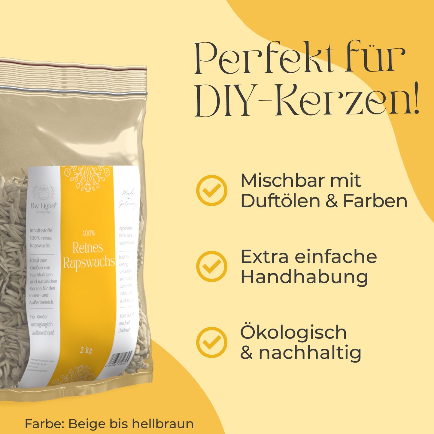Rapswachs für Standkerzen in Pastillen, hergestellt in DE