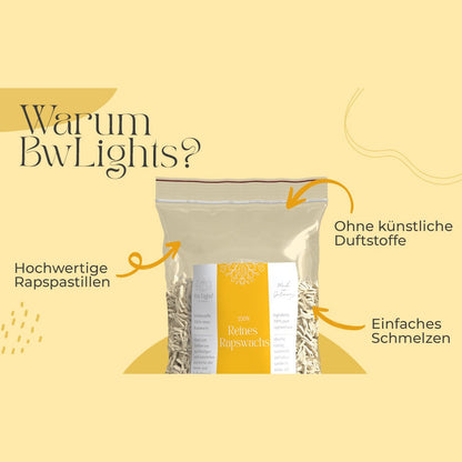 Rapswachs für Behälterkerzen in Pastillen, hergestellt in DE